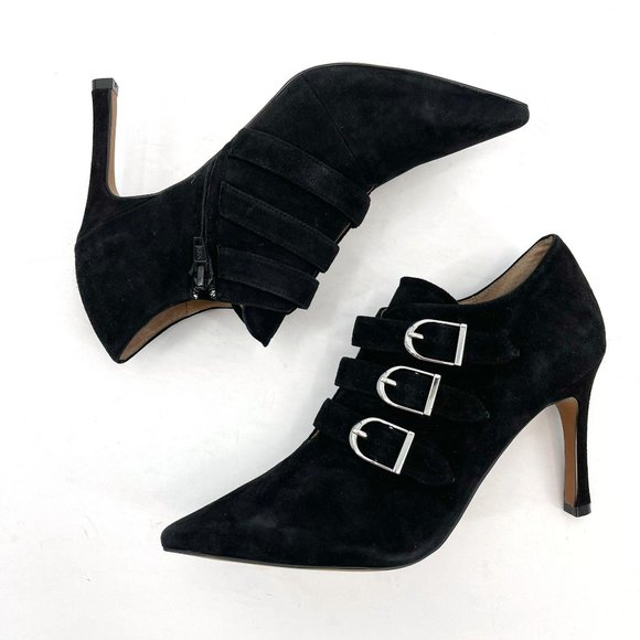 Linea Paolo Ivy Black Suede Pointy Toe Buckle Stiletto High Heel Bootie Size 9 - Picture 3 of 12
